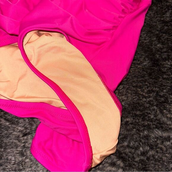 J.Crew Hot Pink Radiant Fuchsia Ruched One Shoulder One Piece Swimsuit Sz 8 Pool - Picture 5 of 9